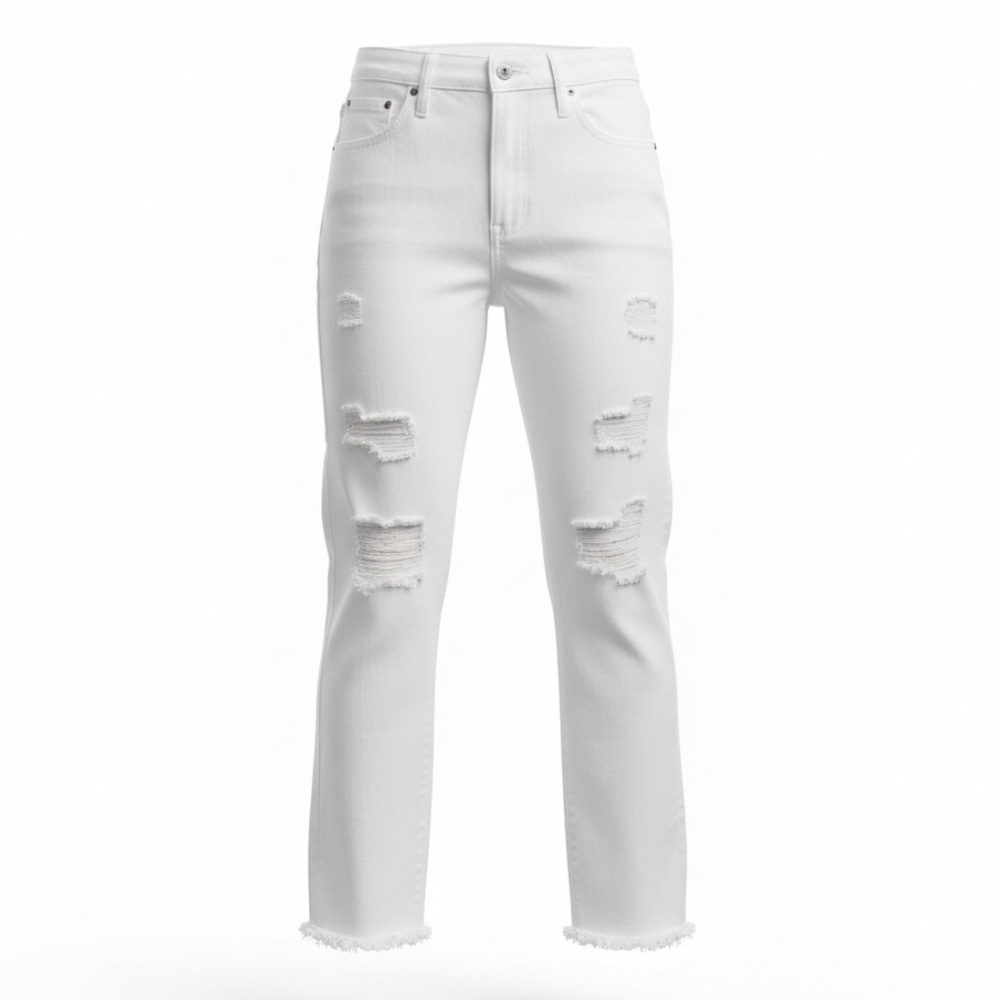 NWOT Kancan Style #42356 White High Waist Distressed Straight Leg Cotton Jeans